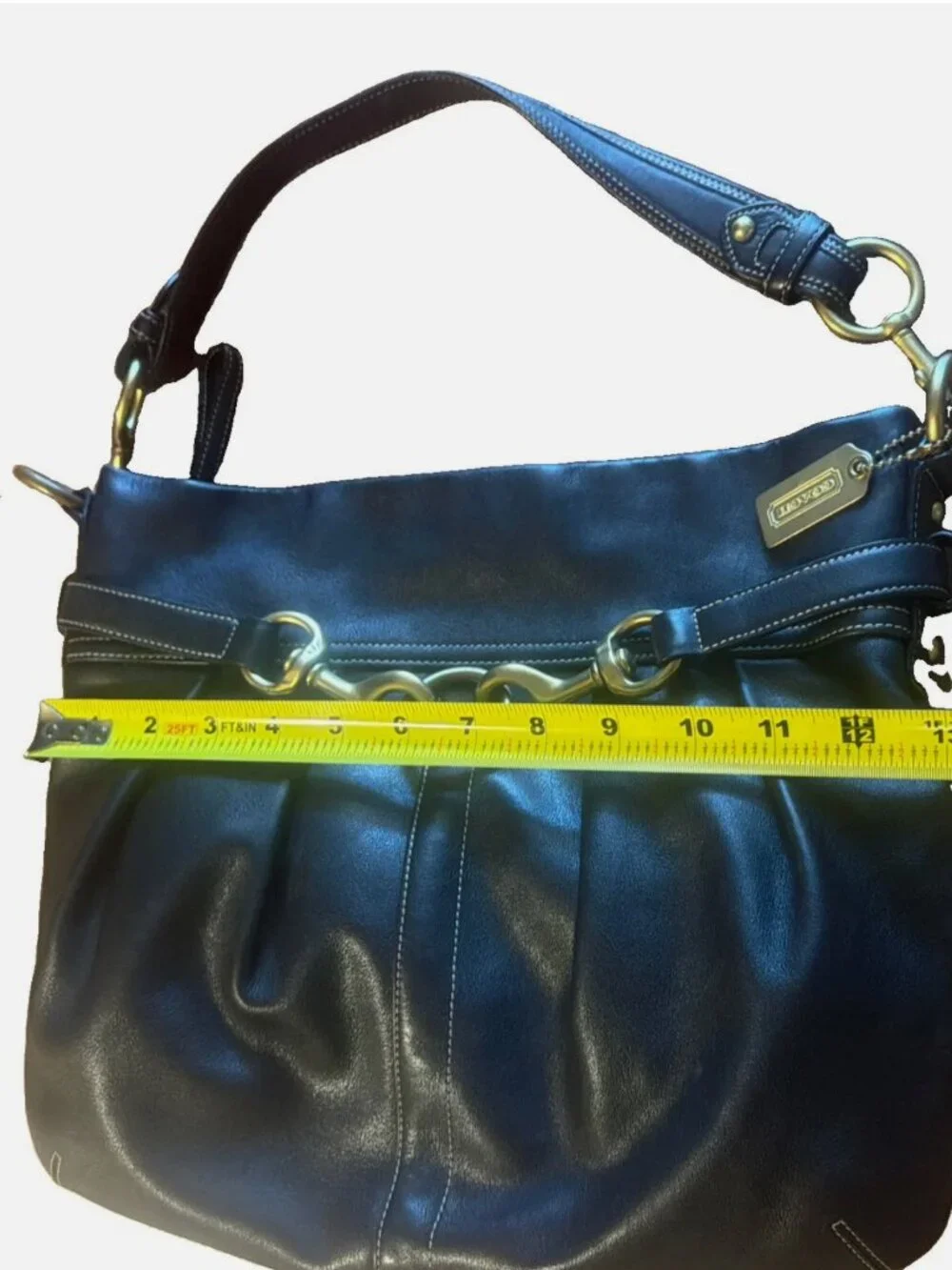 Vintage Coach Hampton Shoulder Bag Pleated Leather Black 8B15 Zipper Gold Charm